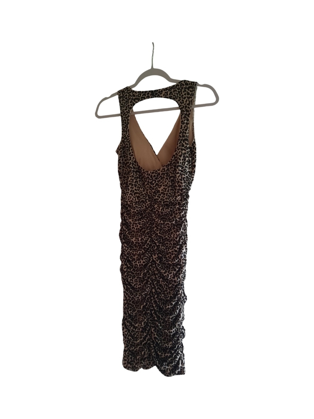 Ruby Rox Leopard Ruched V‑Neck Midi Dress - Black & Cream - Picture 5 of 5